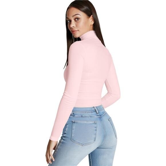 Long Sleeve Turtleneck Women Stretch/Short Sleeve Tops Fitted Tee Shirt - Picture 3 of 7